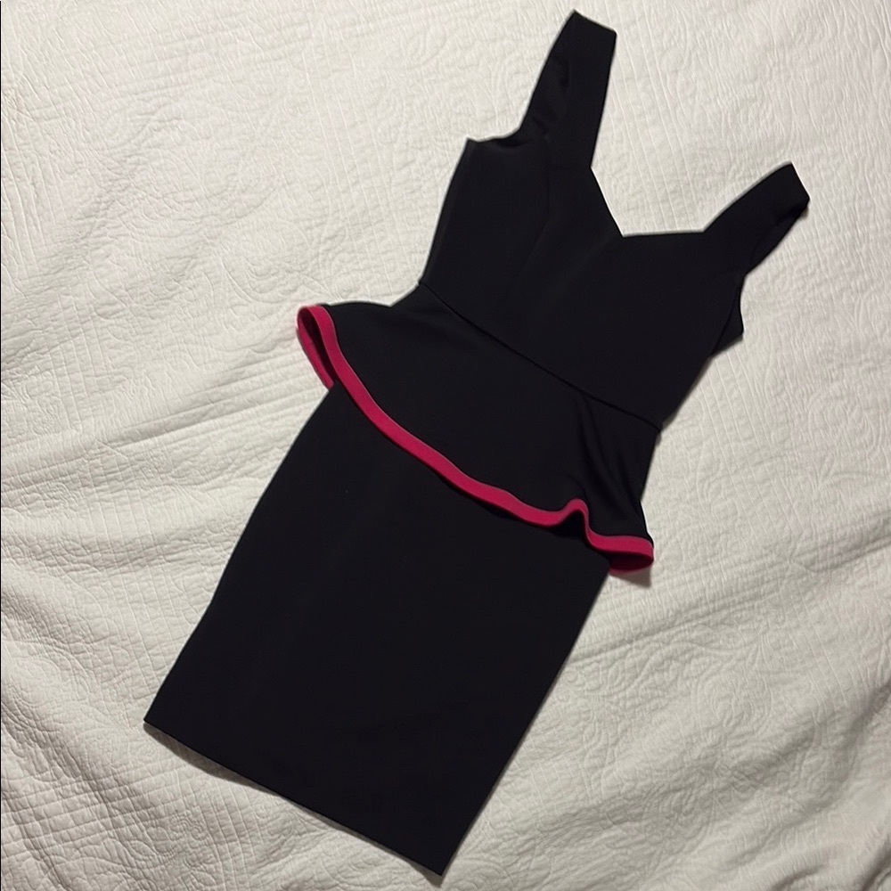 Elegant Peplum Dress with Pink Trim